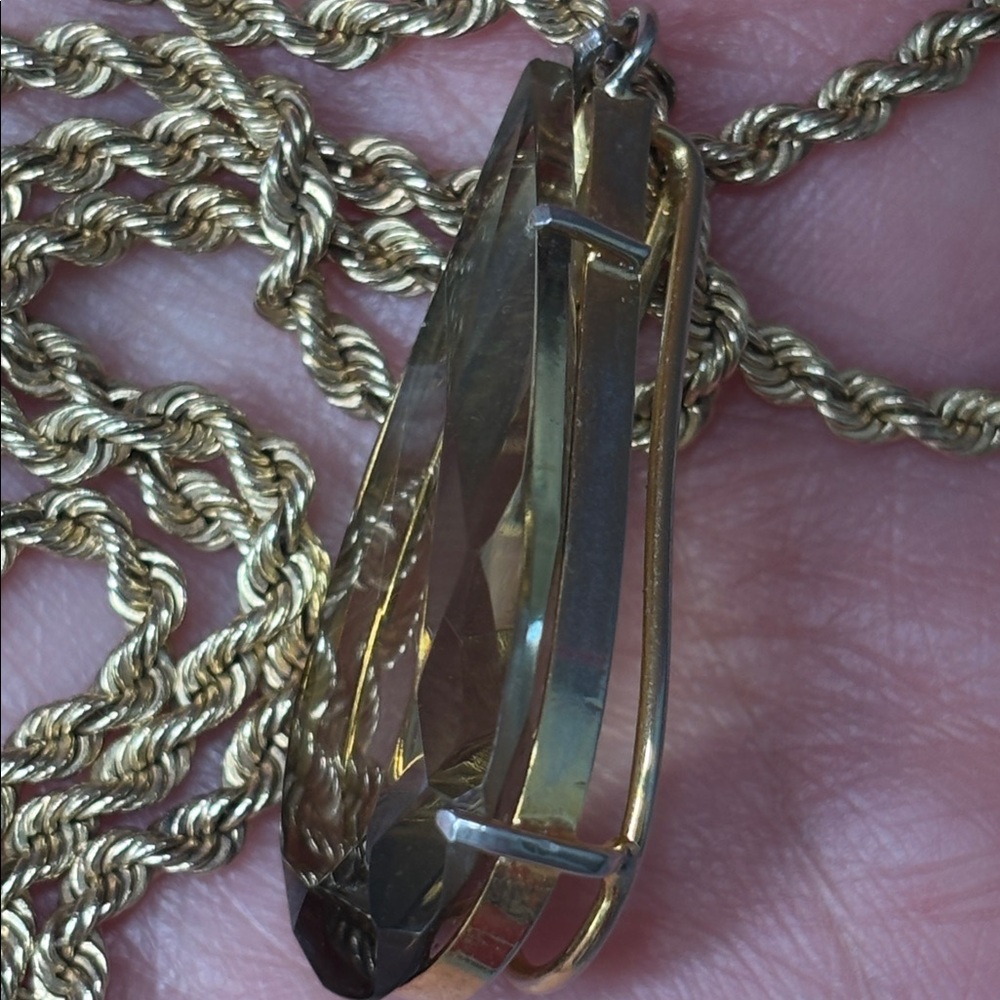 Vintage Teardrop Shaped Genuine 14K Gold Filled Smoky Topaz Pendant - Picture 6 of 15